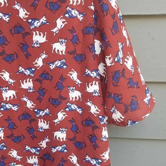 Monteau LA Sheer Burgundy Button Down with Navy White Dog Print size Large - Picture 5 of 11